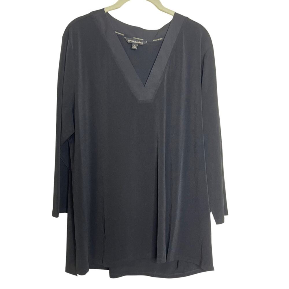 Banana Republic Womens Tunic Top XL Black V-Neck 3/4 Sleeve Stretch Knit